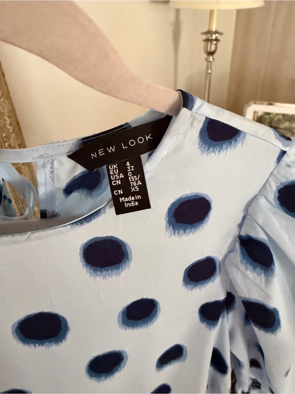 New Look Light Blue Midi Dress with Navy Polka Dots - Picture 3 of 5